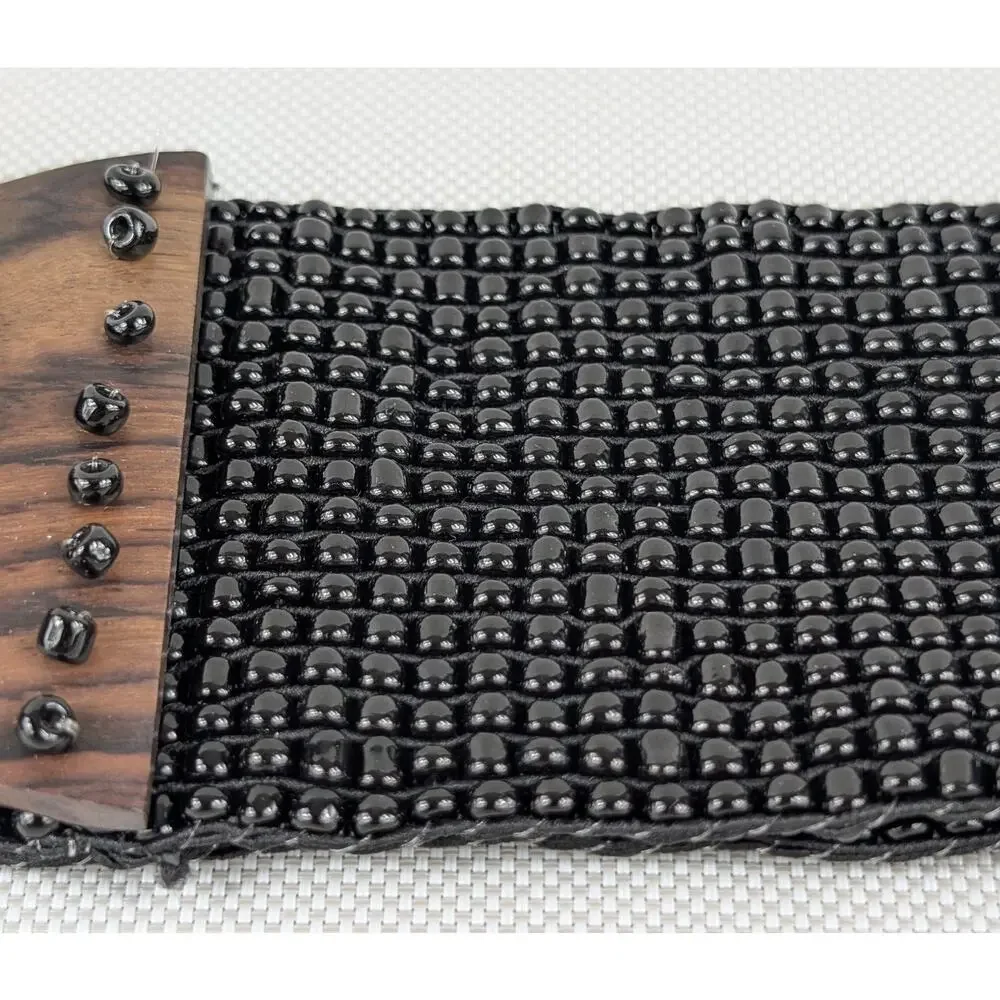 Bali Collection Seed Glass Bead Stretch BELT with Wooden Buckle Clasp | Y2K